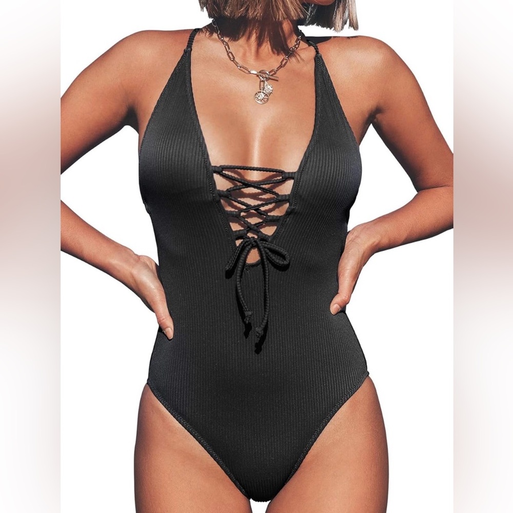 Black Lace-Up Swimsuit